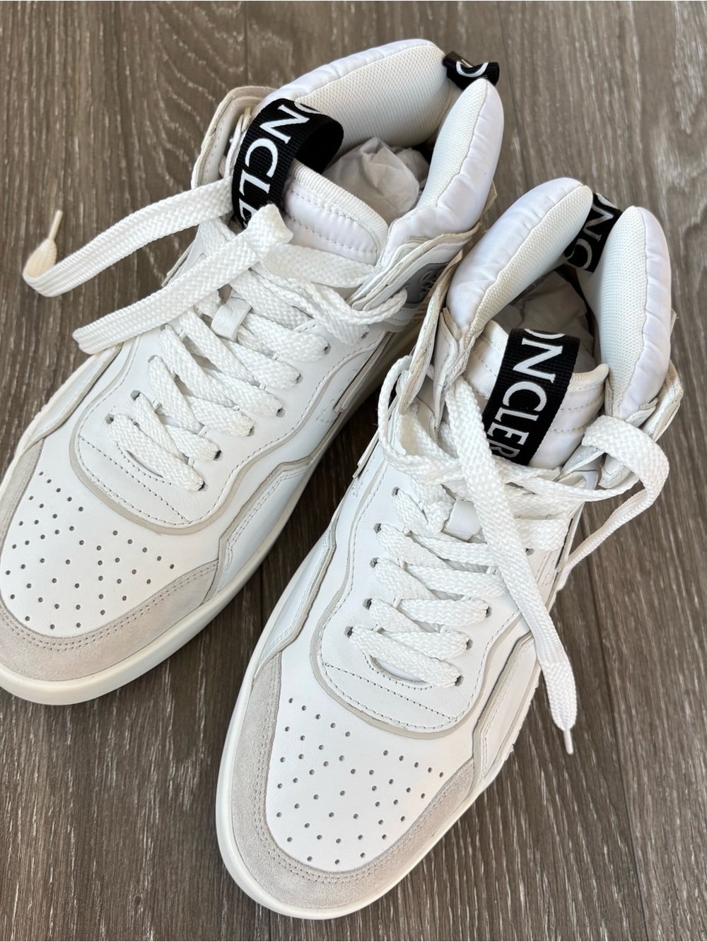 Moncler White High-Top Platform Sneakers with Subtle Tricolor Dots